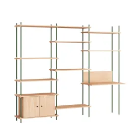 MOEBE triple shelving system with 1 cabinet and desk