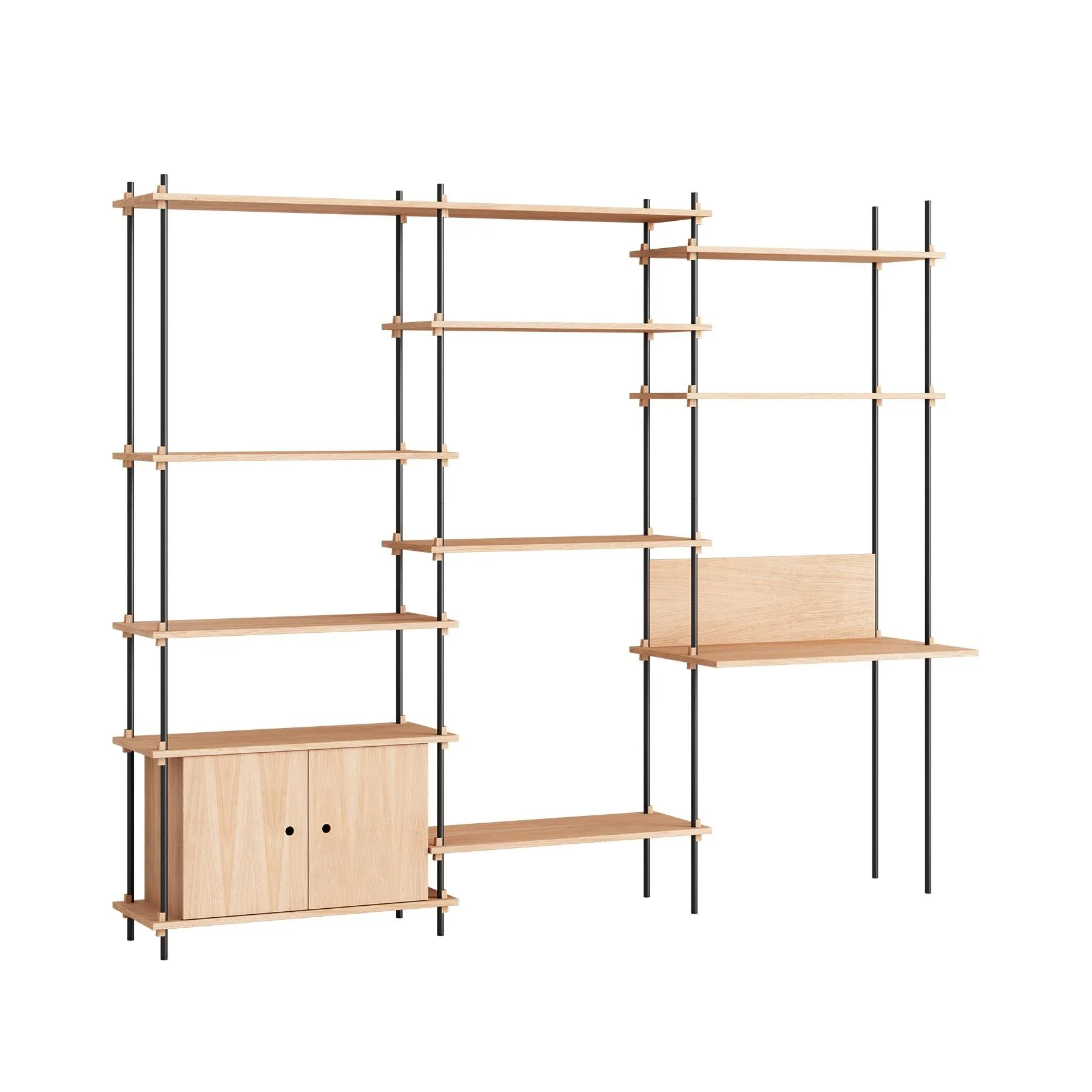 MOEBE triple shelving system with 1 cabinet and desk