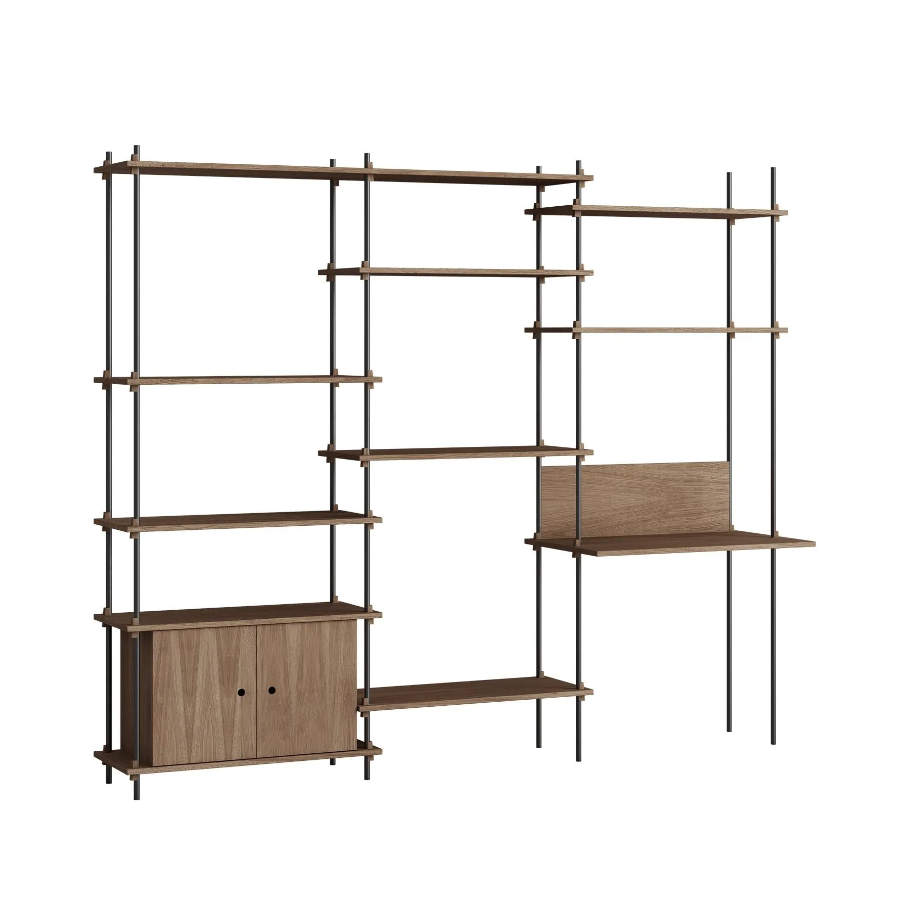 MOEBE triple shelving system with 1 cabinet and desk