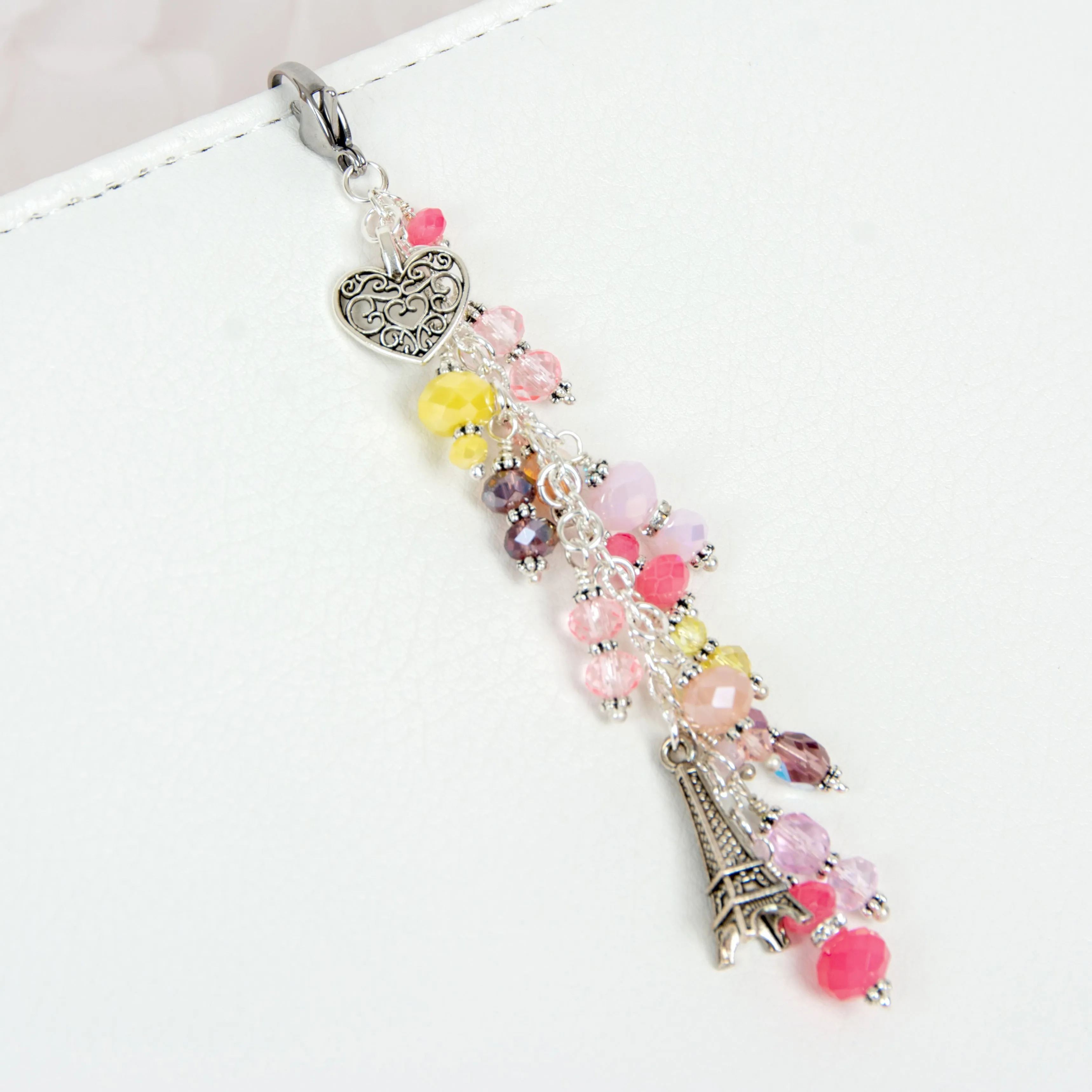 Paris Love Notes Planner Charm with Crystal Dangle and Heart & Eiffel Tower Charms