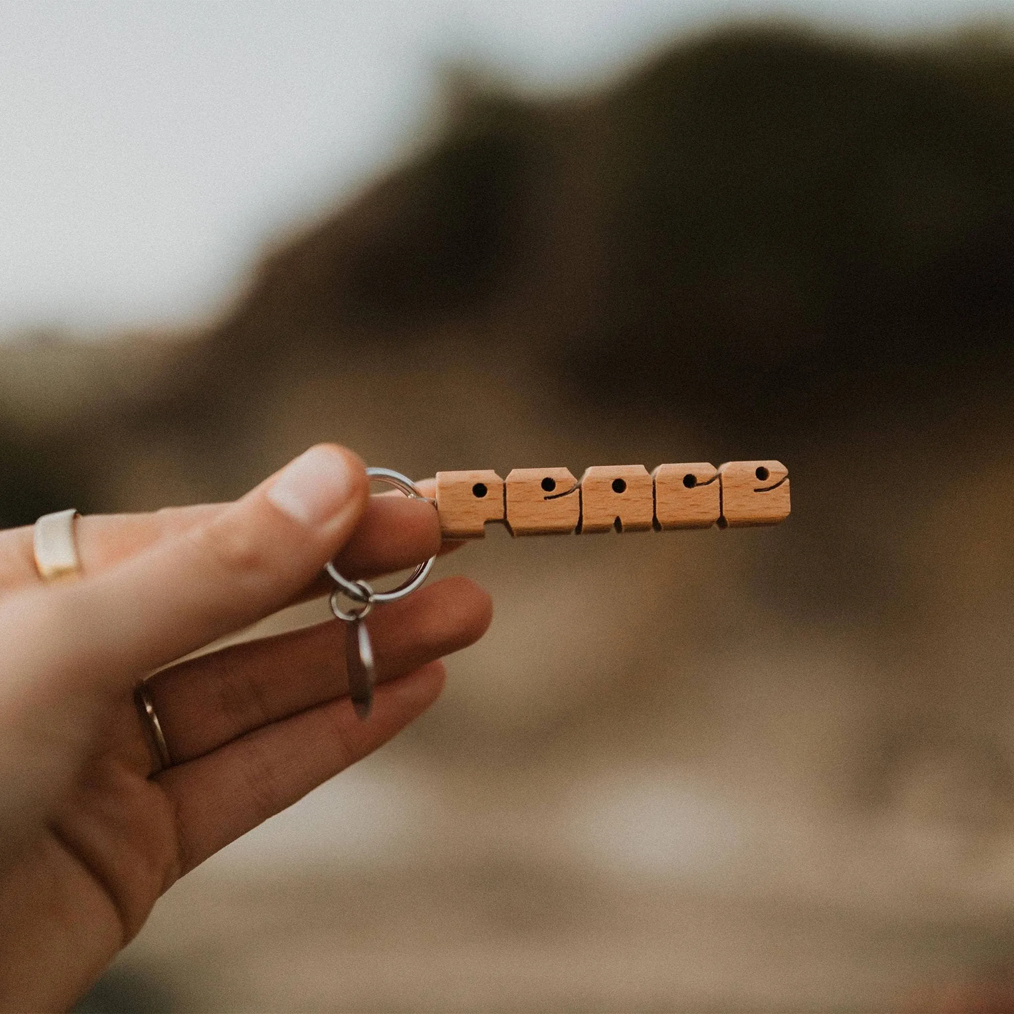 PEACE Wood Keychain