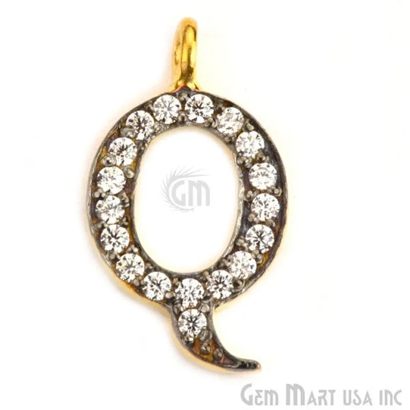 'Q' Alphabet Charm CZ Pave Gold Vermeil Charm for Bracelet & Pendants