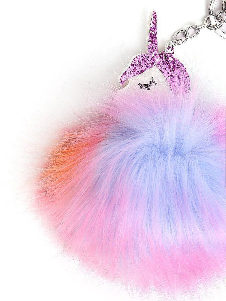 Random Color Pom Pom Unicorn Keychain