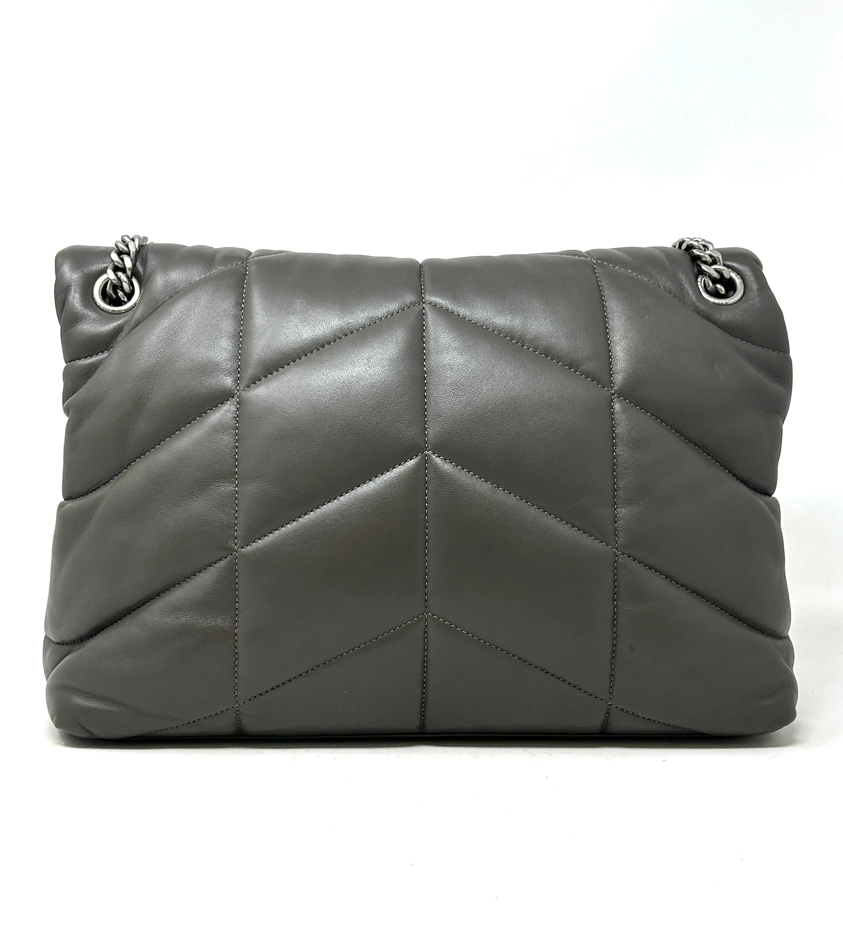 Saint Laurent Puffer Medium Quilted Earth Grey Leather Shoulder Bag