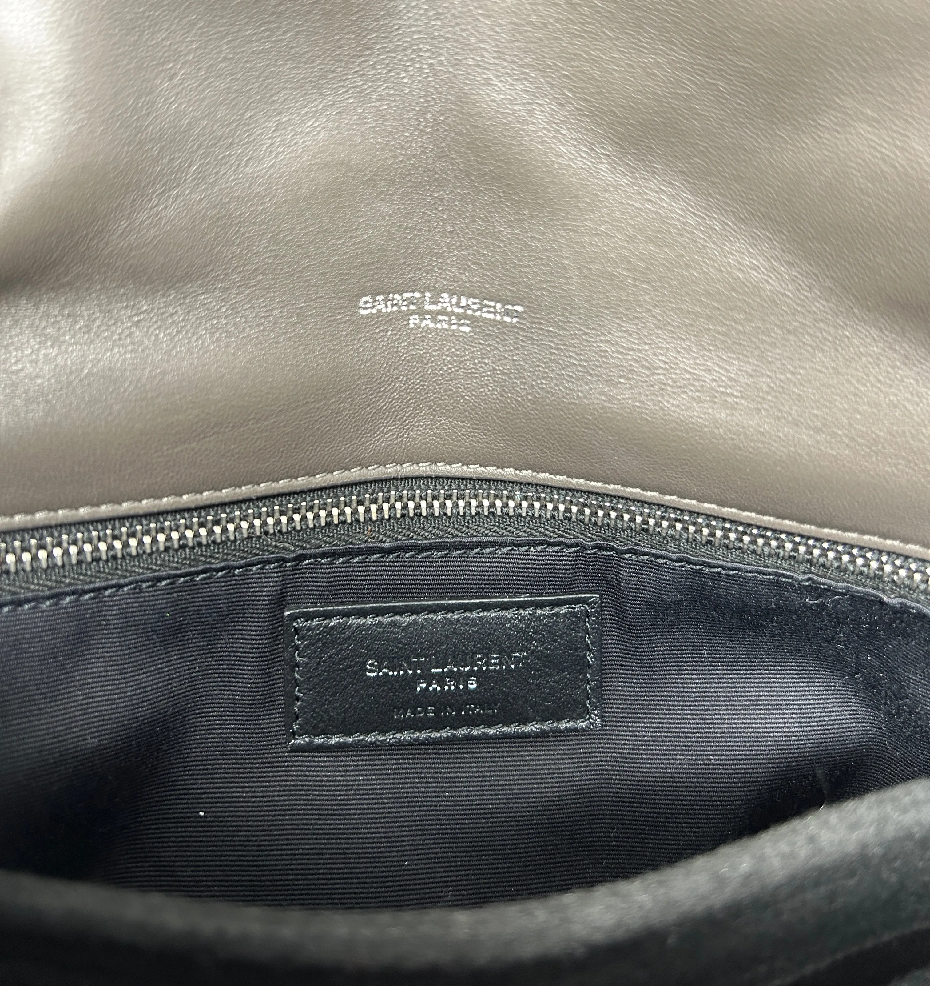 Saint Laurent Puffer Medium Quilted Earth Grey Leather Shoulder Bag