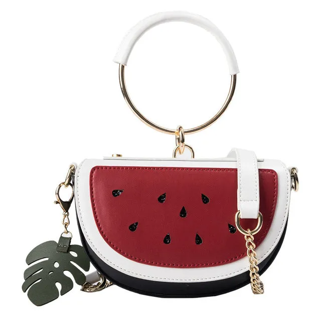 Summer New Female Bag PU Leather Women Bag Cute Fruit Packet Chain