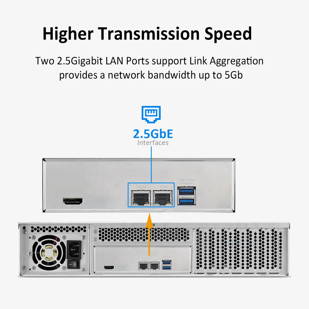 TERRAMASTER U8-423 2.5GbE NAS Rackmount 2U 8-Bay High Performance for SMB with Intel Quad-core CPU, 4GB DDR4, 2.5GbE Port x 2, Network Storage Server (Diskless)