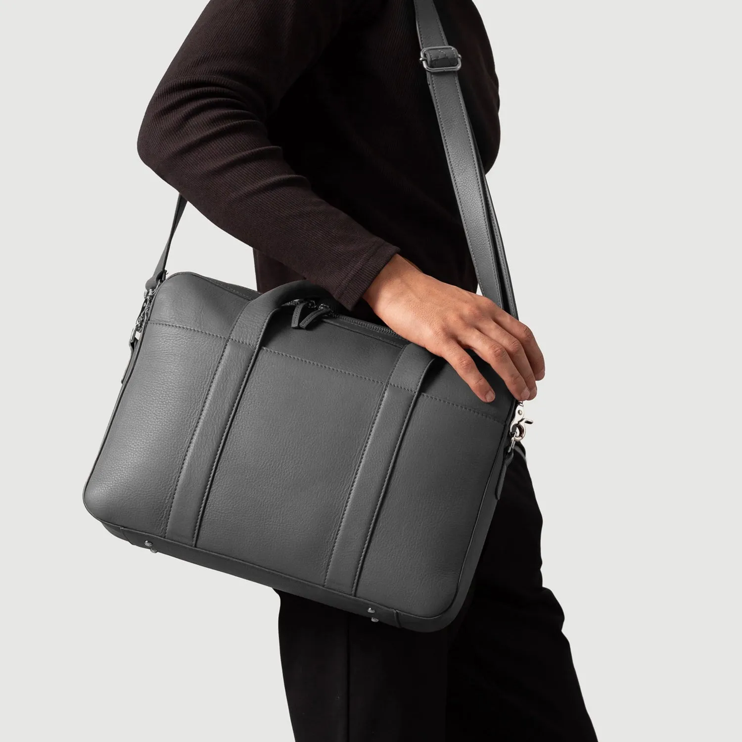 The Captain Grey Leather Briefcase