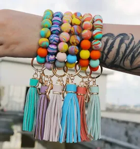 Tie Dye Silicone Bead Tassel Keychains