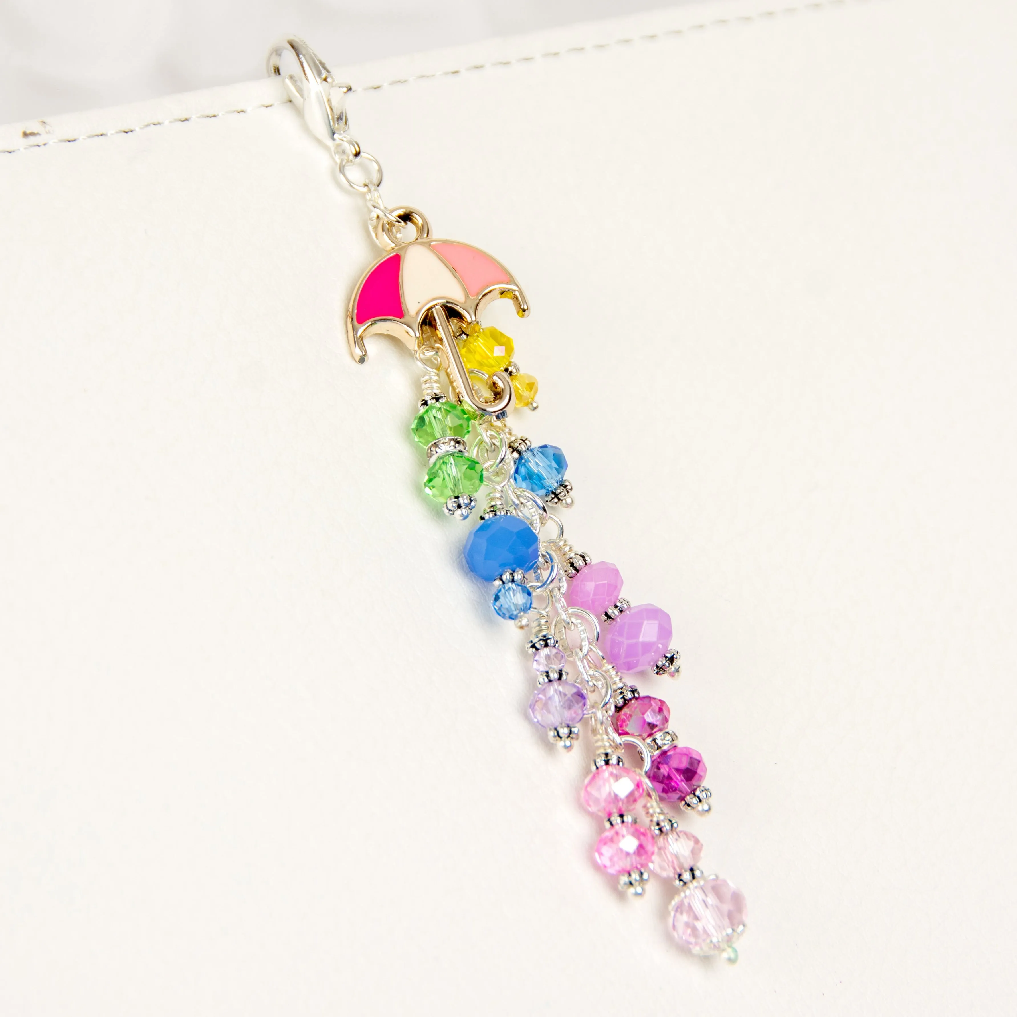 Umbrella Charm with Pastel Rainbow Crystal Dangle