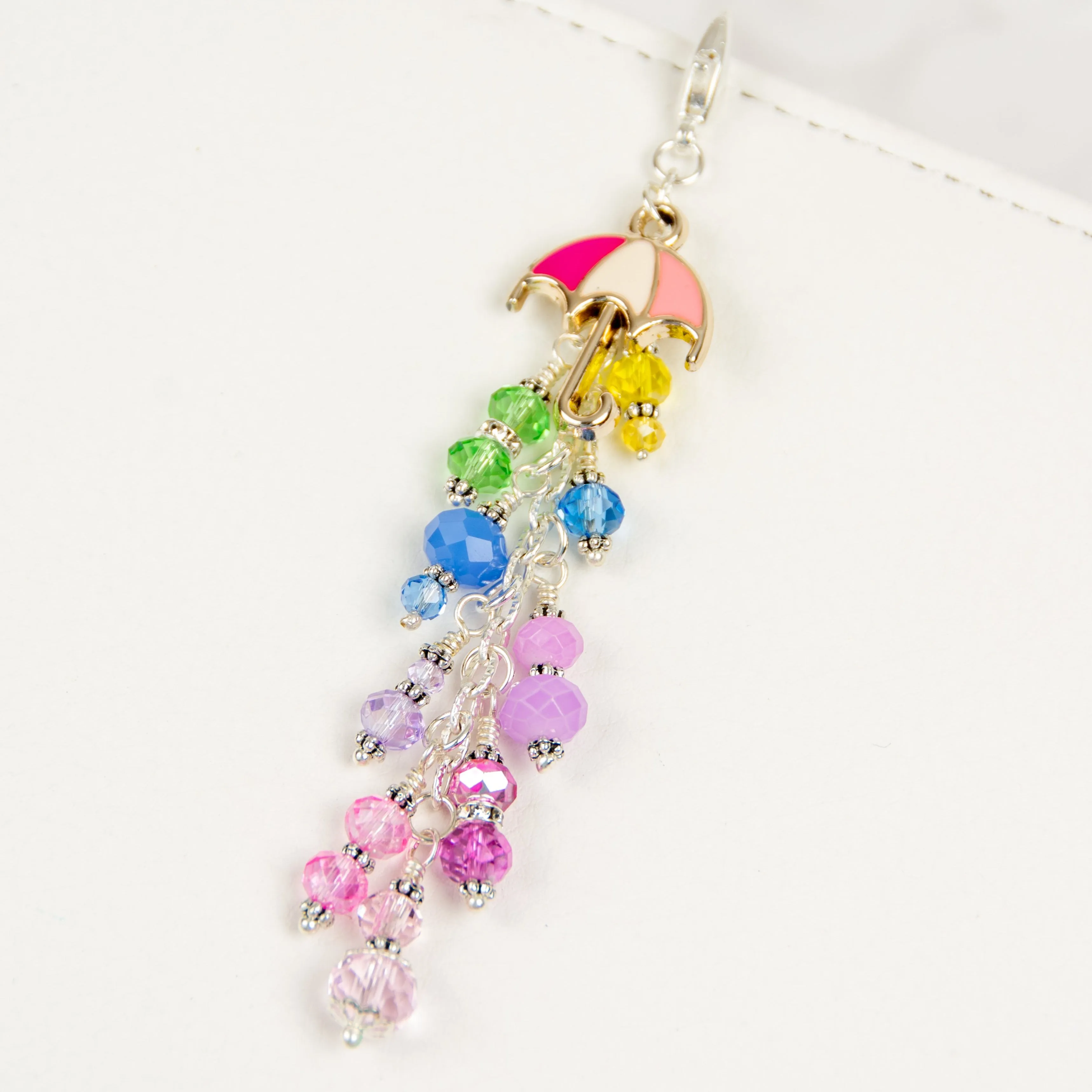 Umbrella Charm with Pastel Rainbow Crystal Dangle