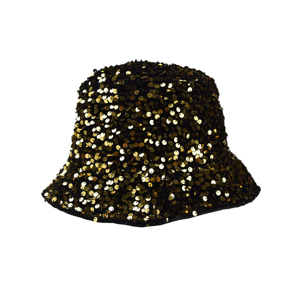 Unisex Reservible Sequins Print Boonie Bucket Hat Cap Brim Outdoor Sun Safari Camping Fishing