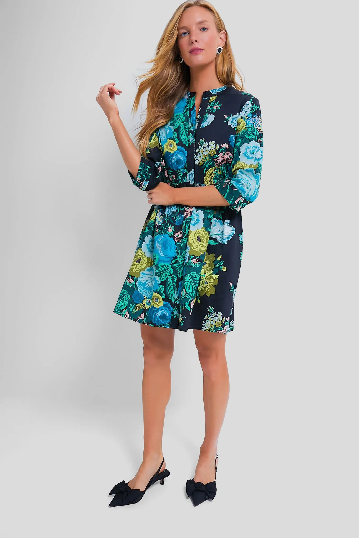 Verdant Floral Royal Shirt Dress