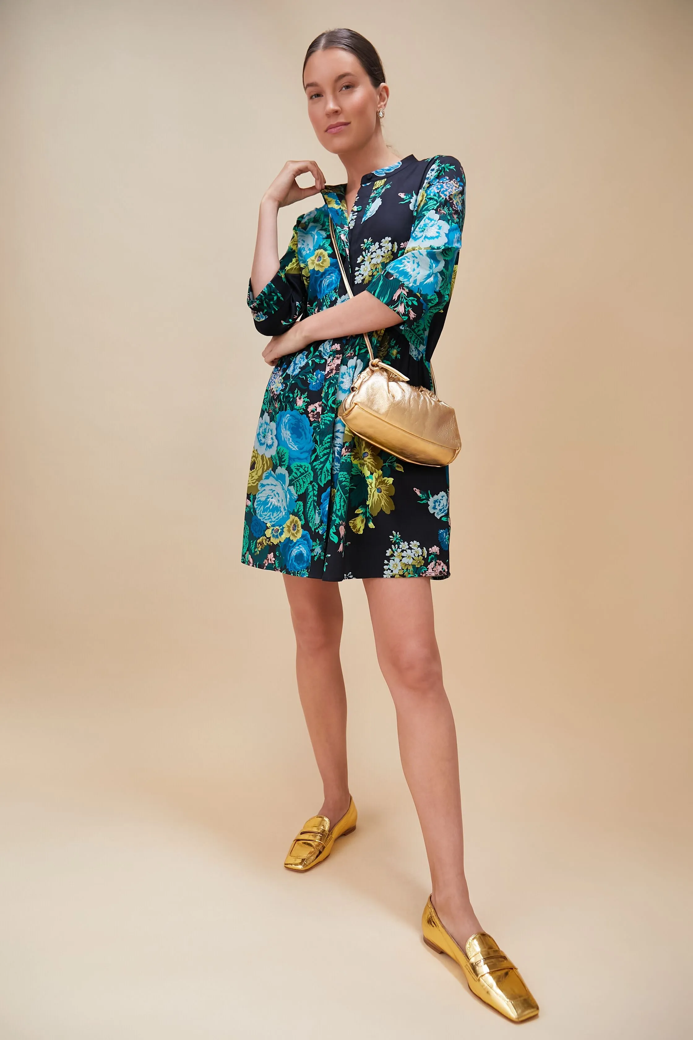 Verdant Floral Royal Shirt Dress