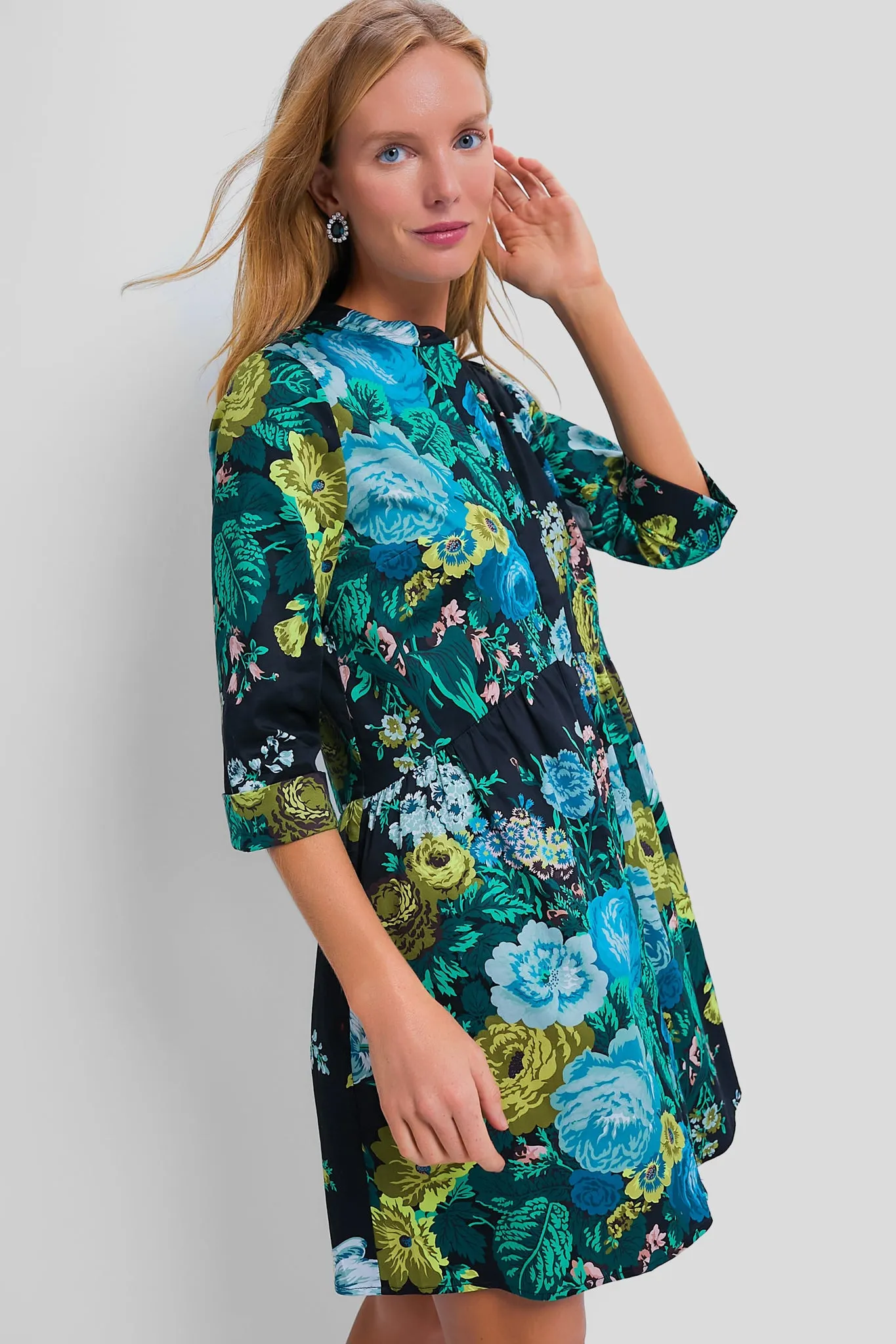 Verdant Floral Royal Shirt Dress