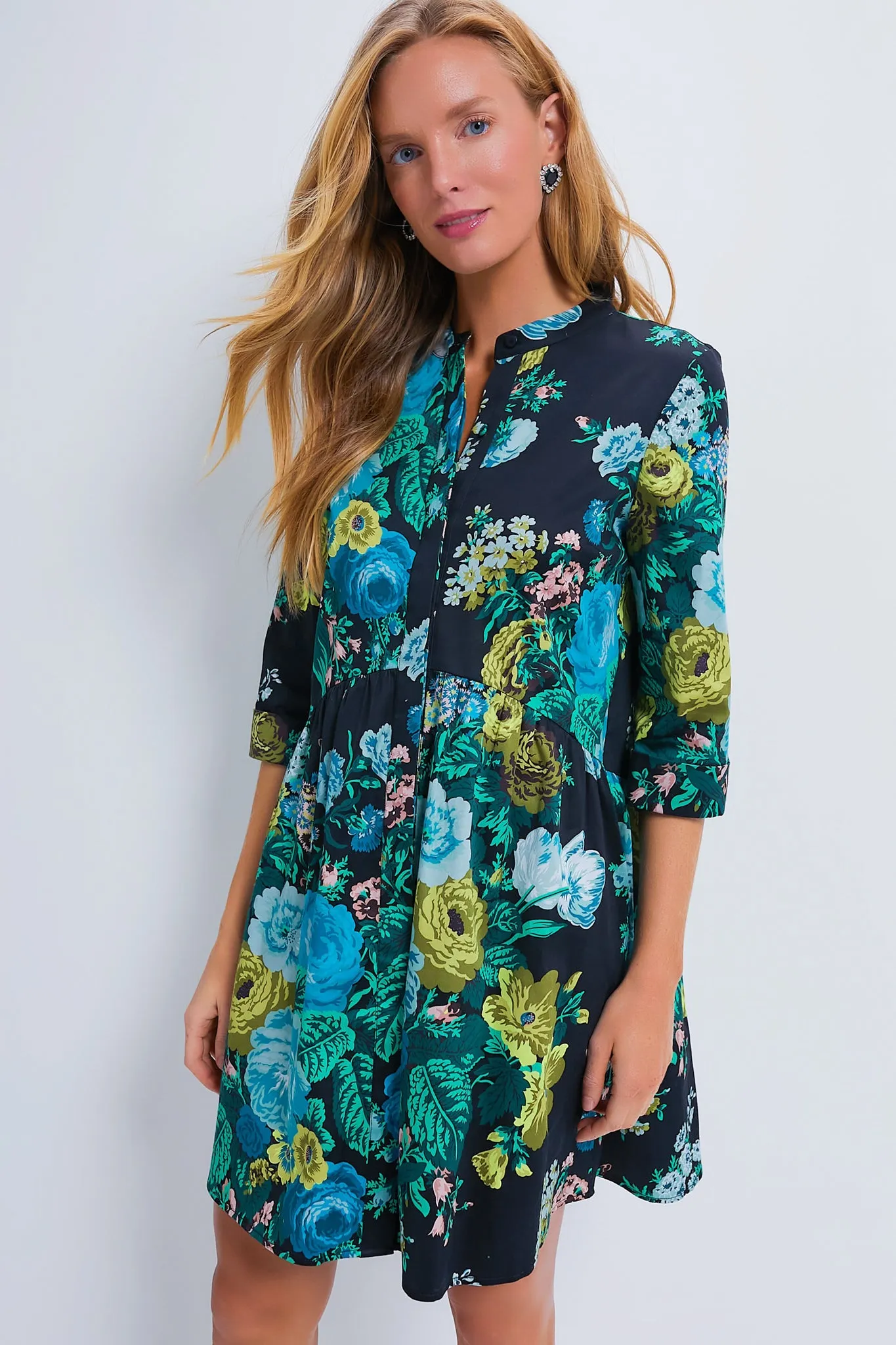 Verdant Floral Royal Shirt Dress