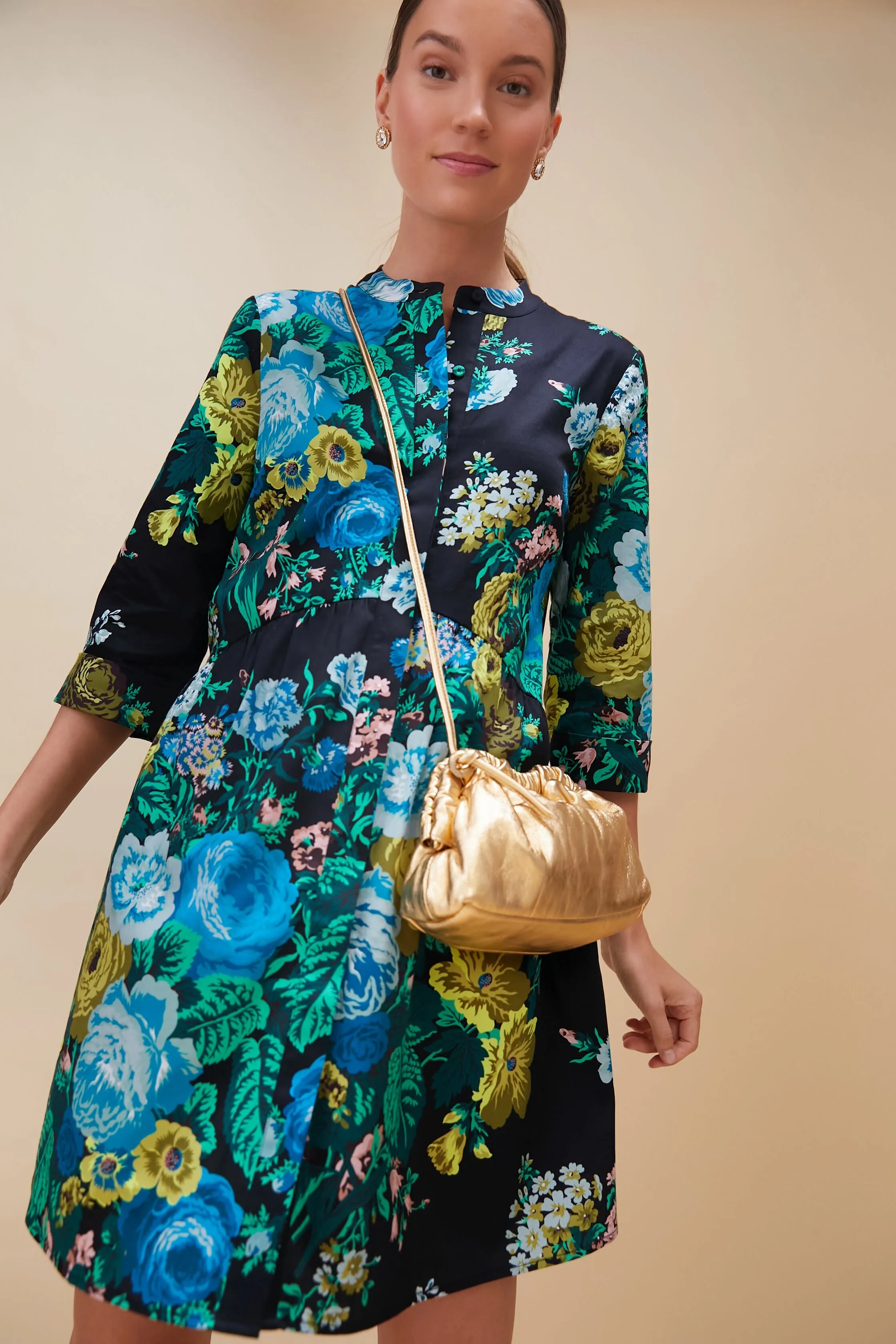 Verdant Floral Royal Shirt Dress