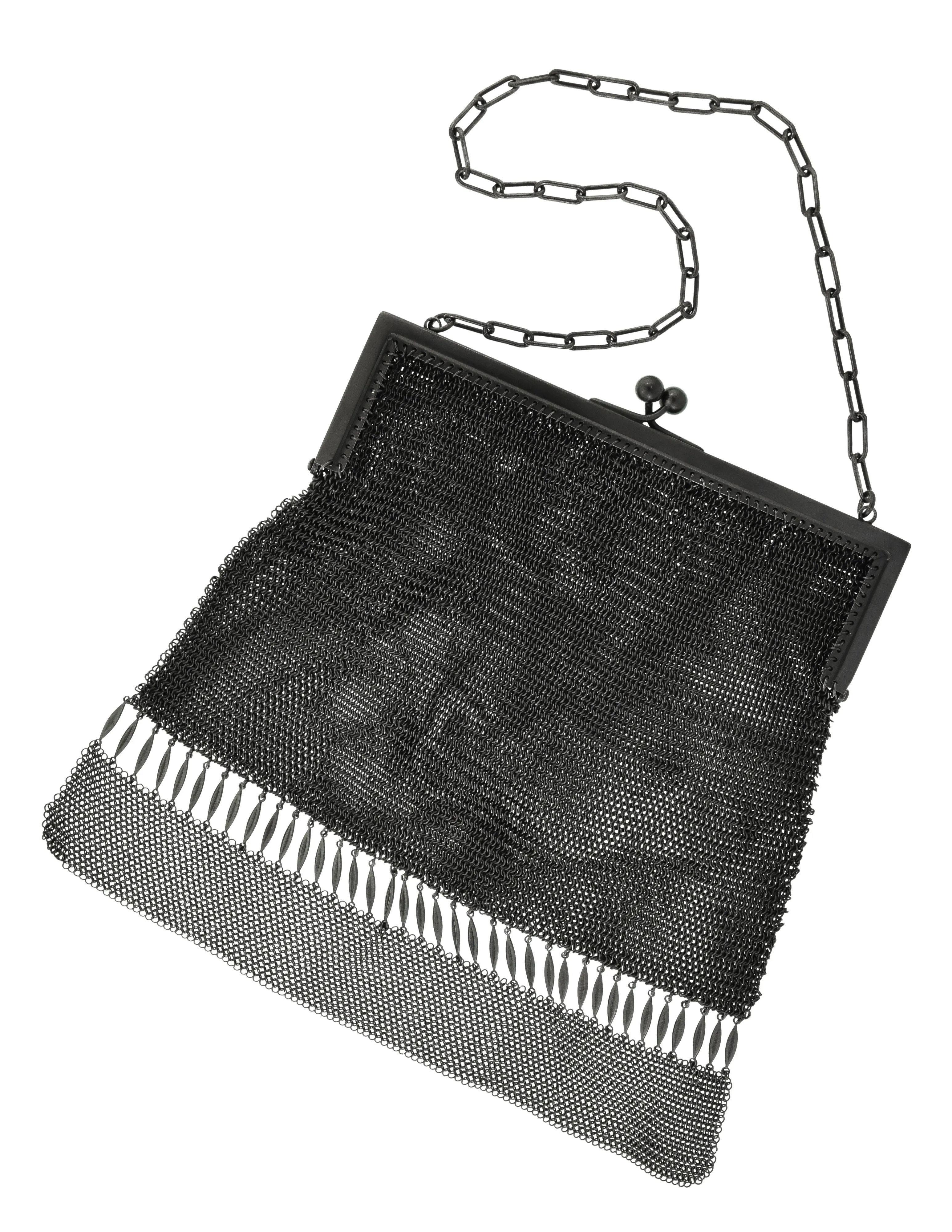 Vintage 1930s French Black Gunmetal Chainmail Metal Mesh Handbag