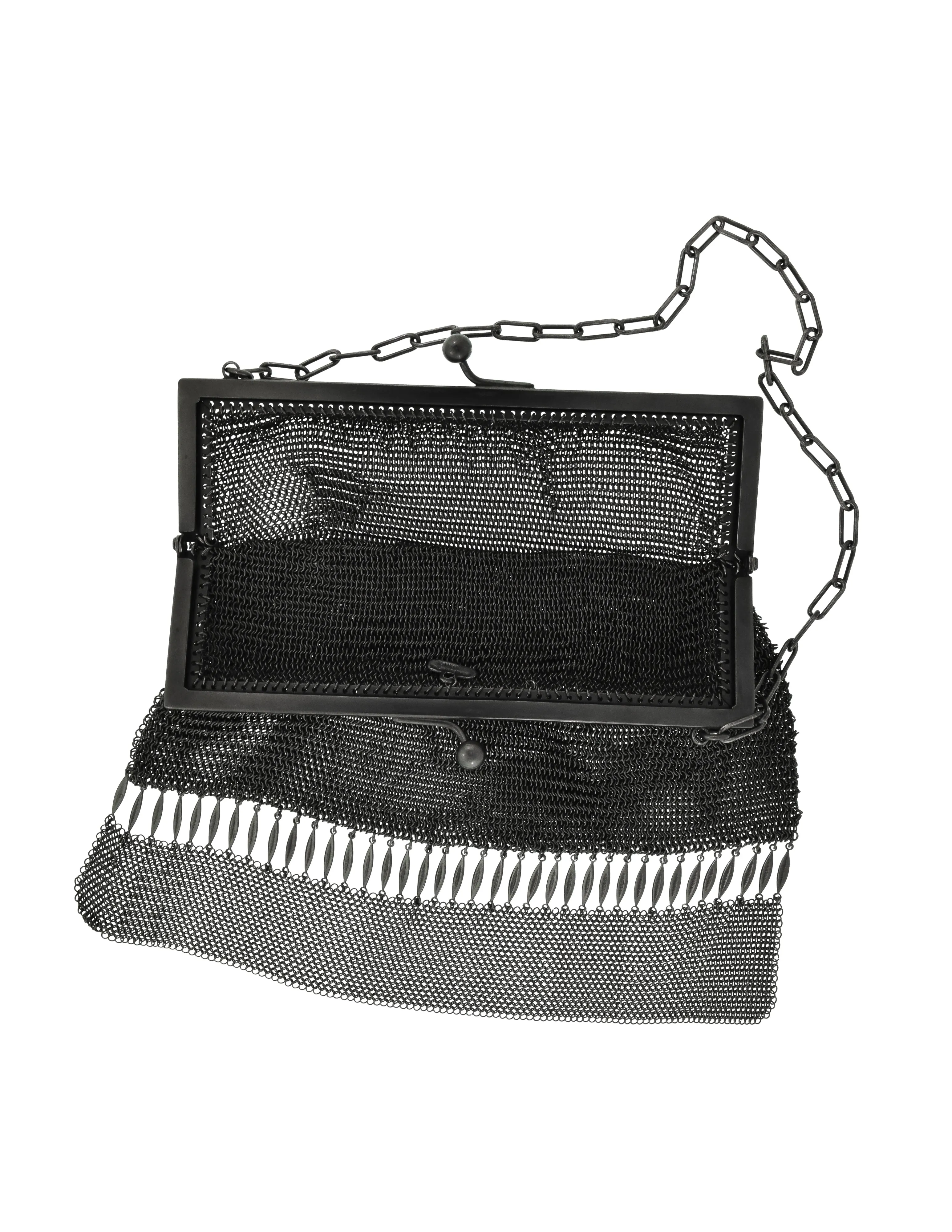 Vintage 1930s French Black Gunmetal Chainmail Metal Mesh Handbag