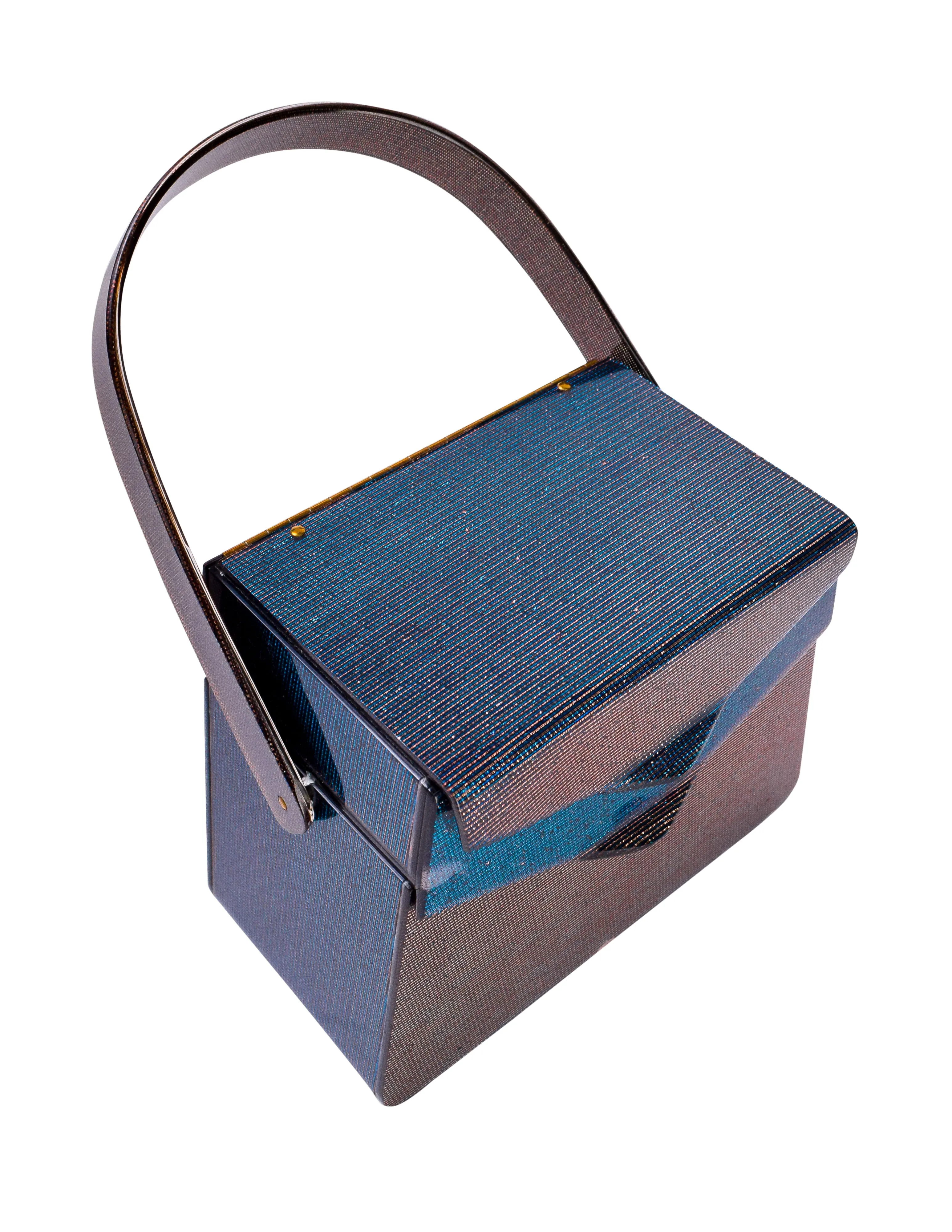 Wilardy Vintage c. 1952 Blue & Copper Iridescent Lucite Double Decker Handbag