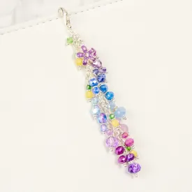 Wisteria Planner Charm with a Blue and Purple Crystal Dangle, Tiny Beaded Lemons and a Purple Flower