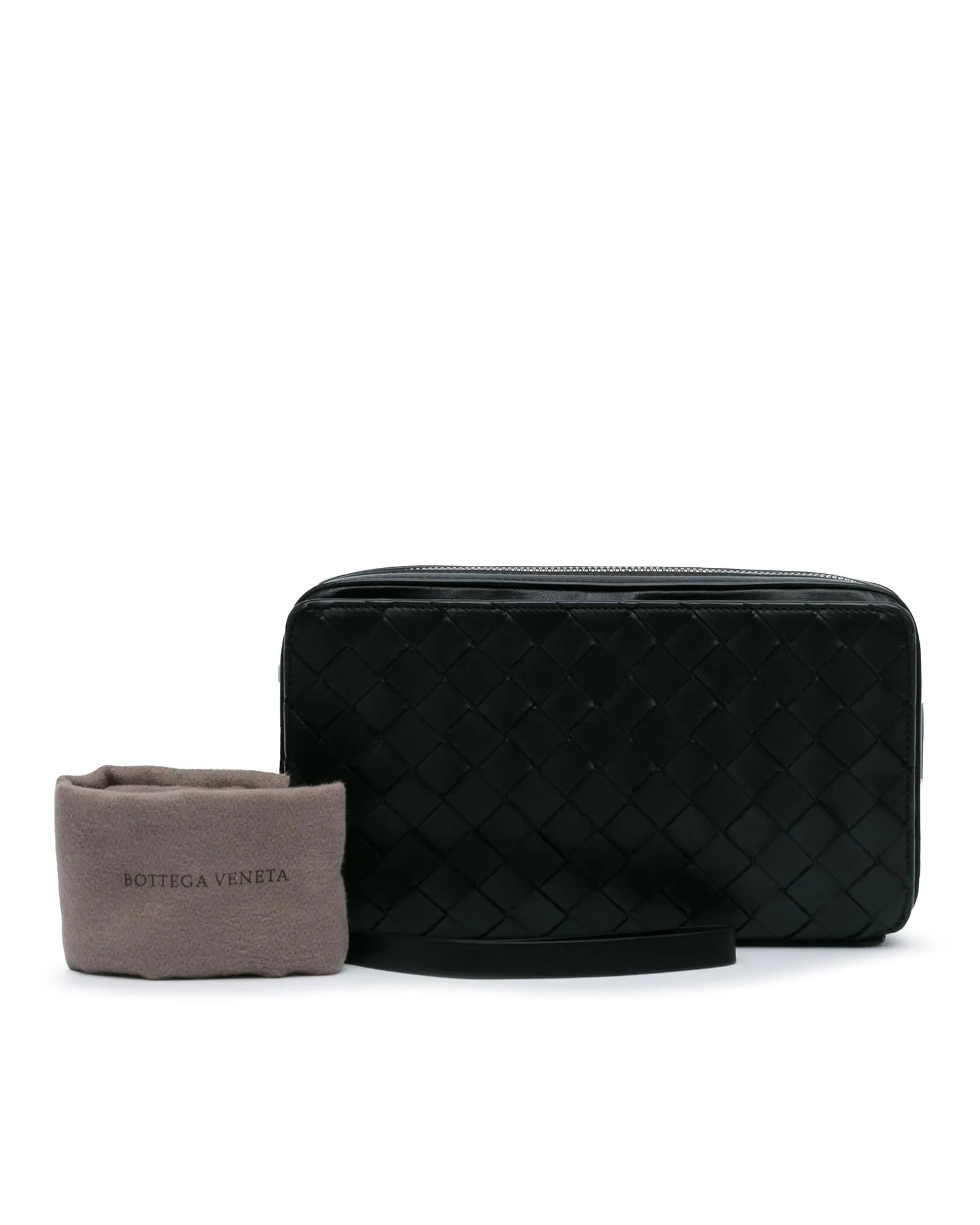 Woven Leather Clutch with Wrist Strap and Zip Closure