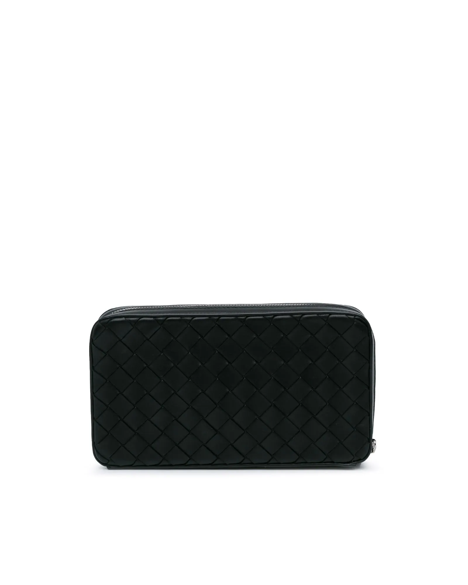 Woven Leather Clutch with Wrist Strap and Zip Closure