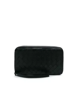 Woven Leather Clutch with Wrist Strap and Zip Closure