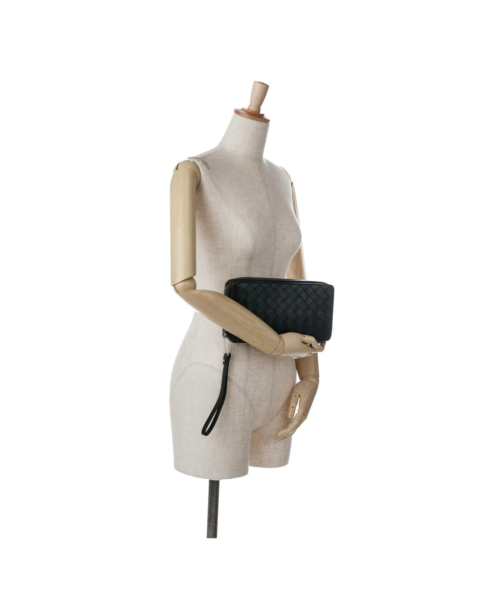 Woven Leather Clutch with Wrist Strap and Zip Closure