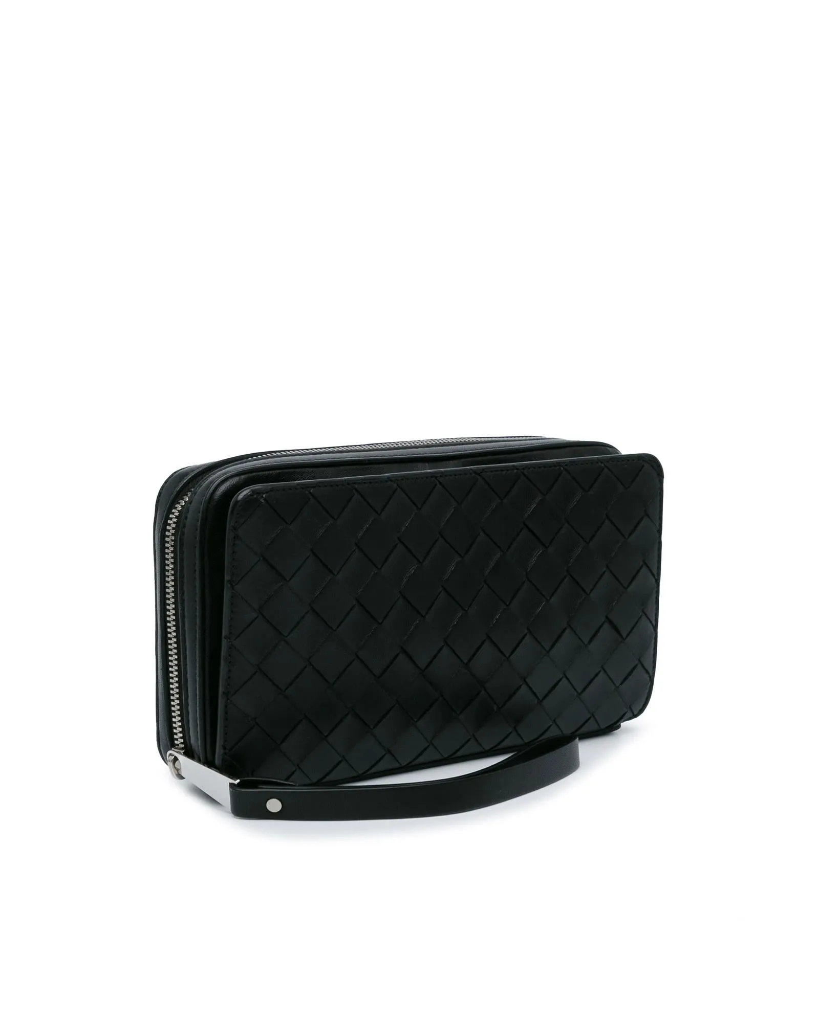 Woven Leather Clutch with Wrist Strap and Zip Closure