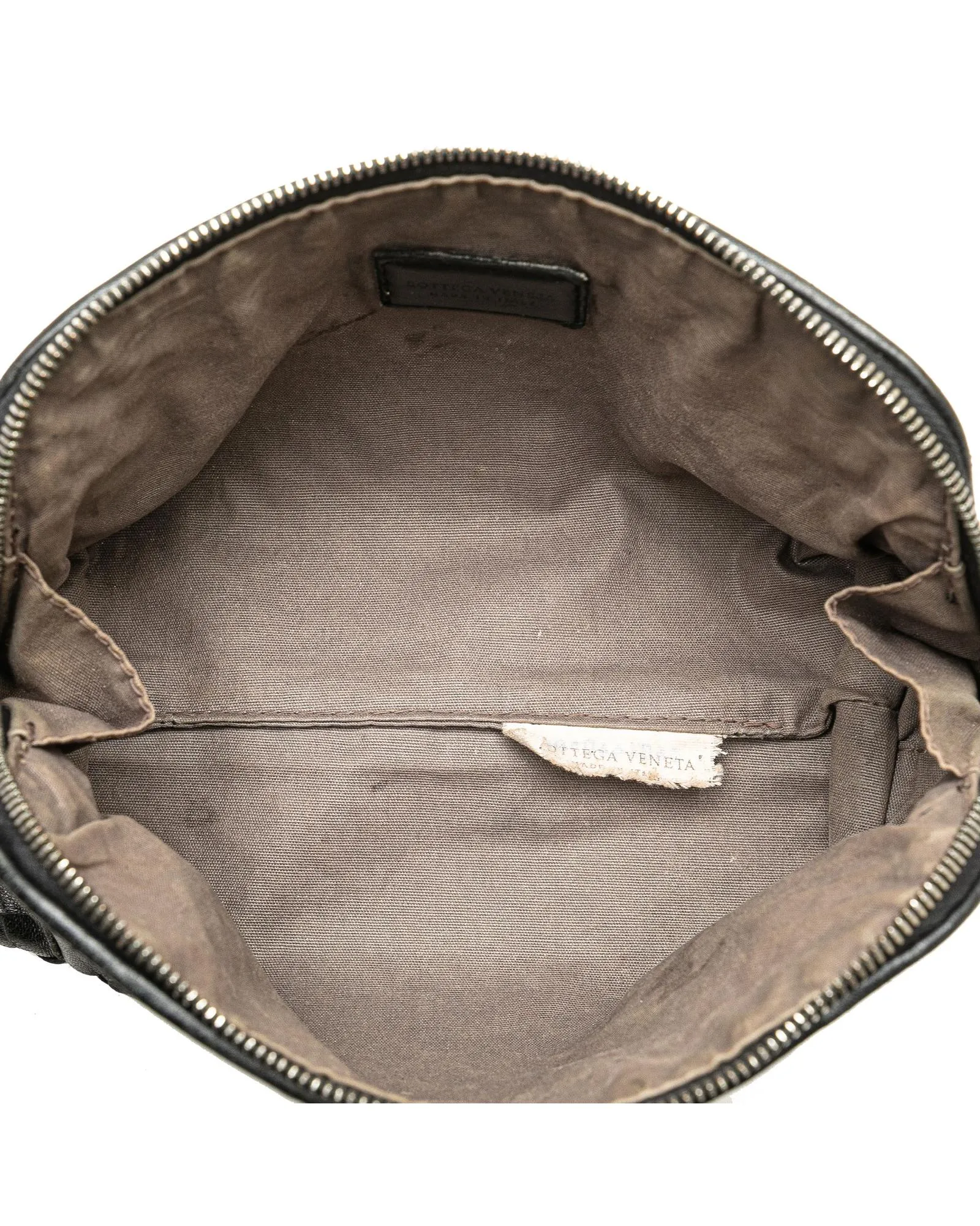 Woven Leather Cosmetic Pouch with Top Zip Closure