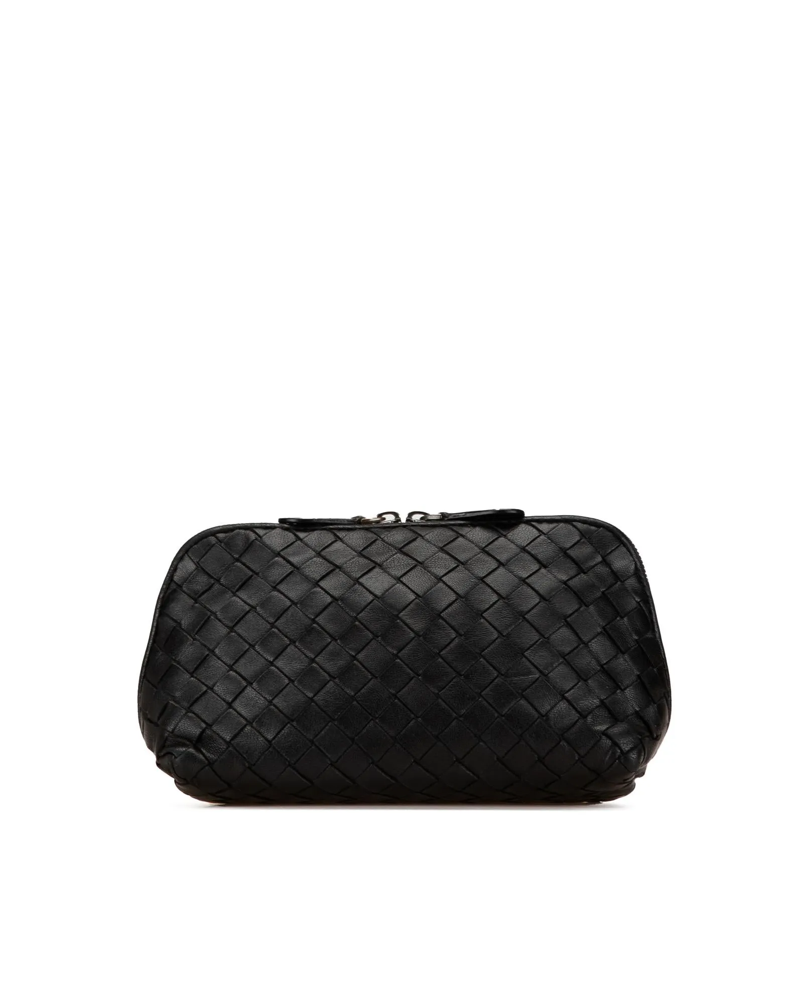 Woven Leather Cosmetic Pouch with Top Zip Closure