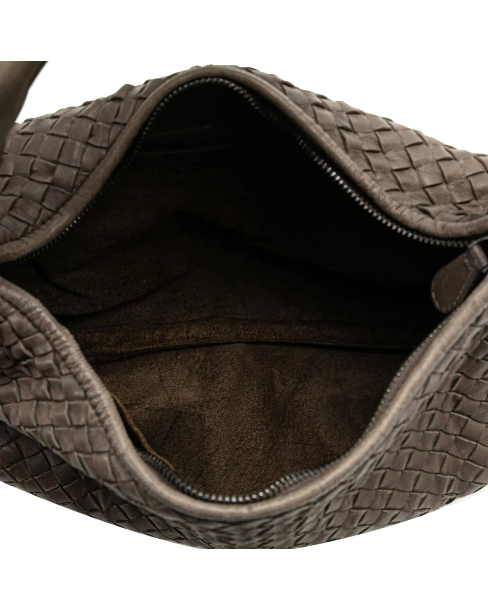 Woven Leather Hobo Bag with Top Zip Closure