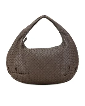 Woven Leather Hobo Bag with Top Zip Closure