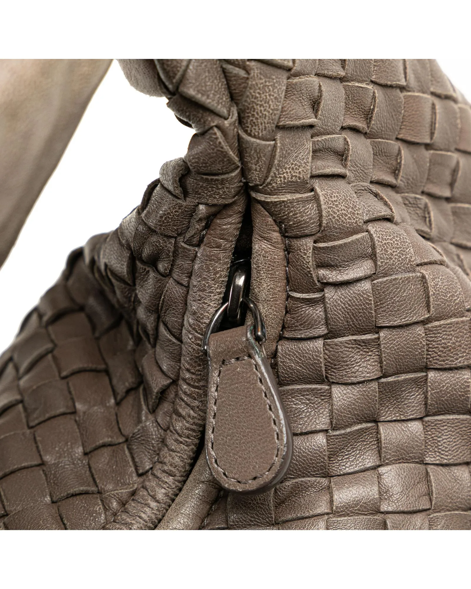 Woven Leather Hobo Bag with Top Zip Closure