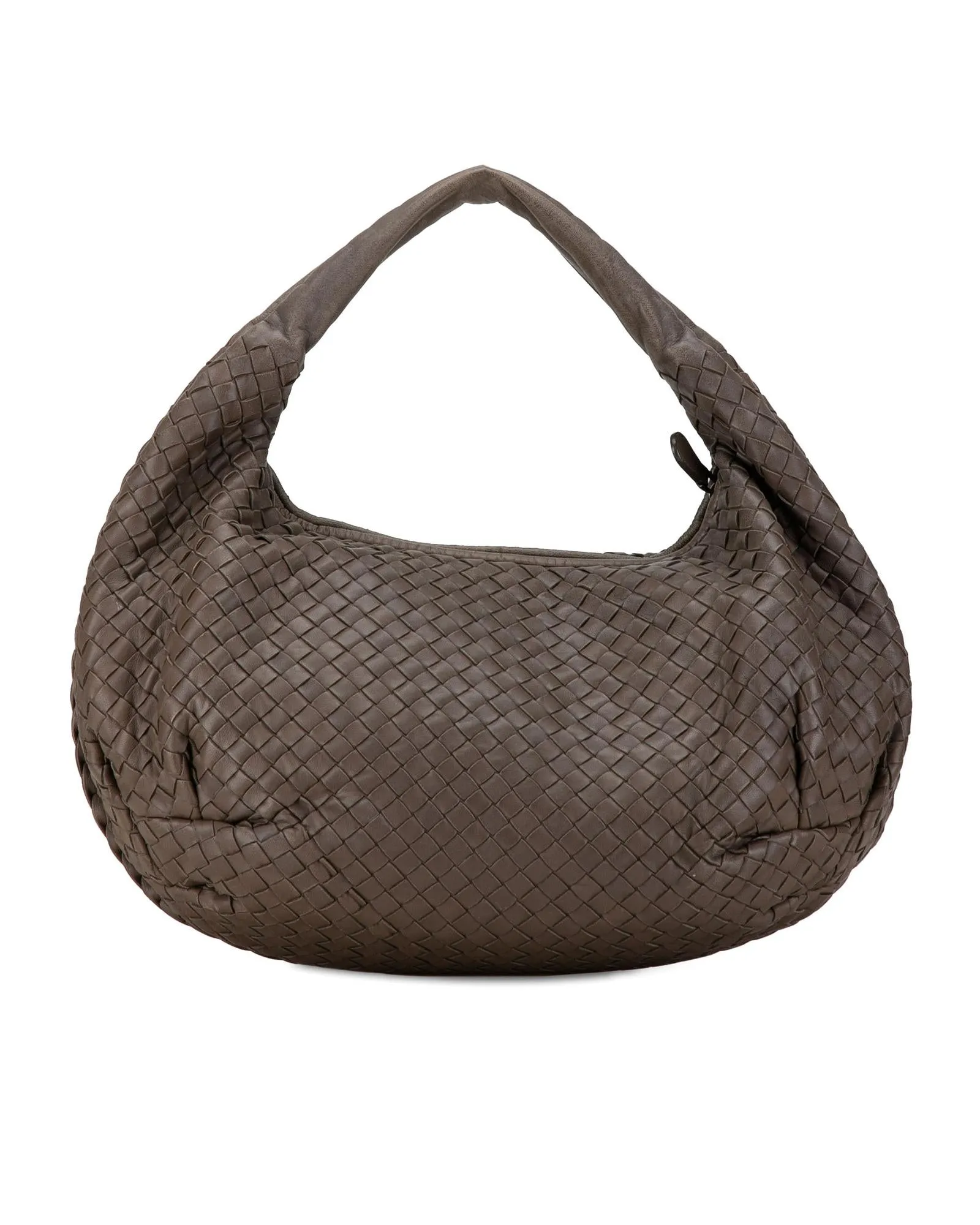 Woven Leather Hobo Bag with Top Zip Closure