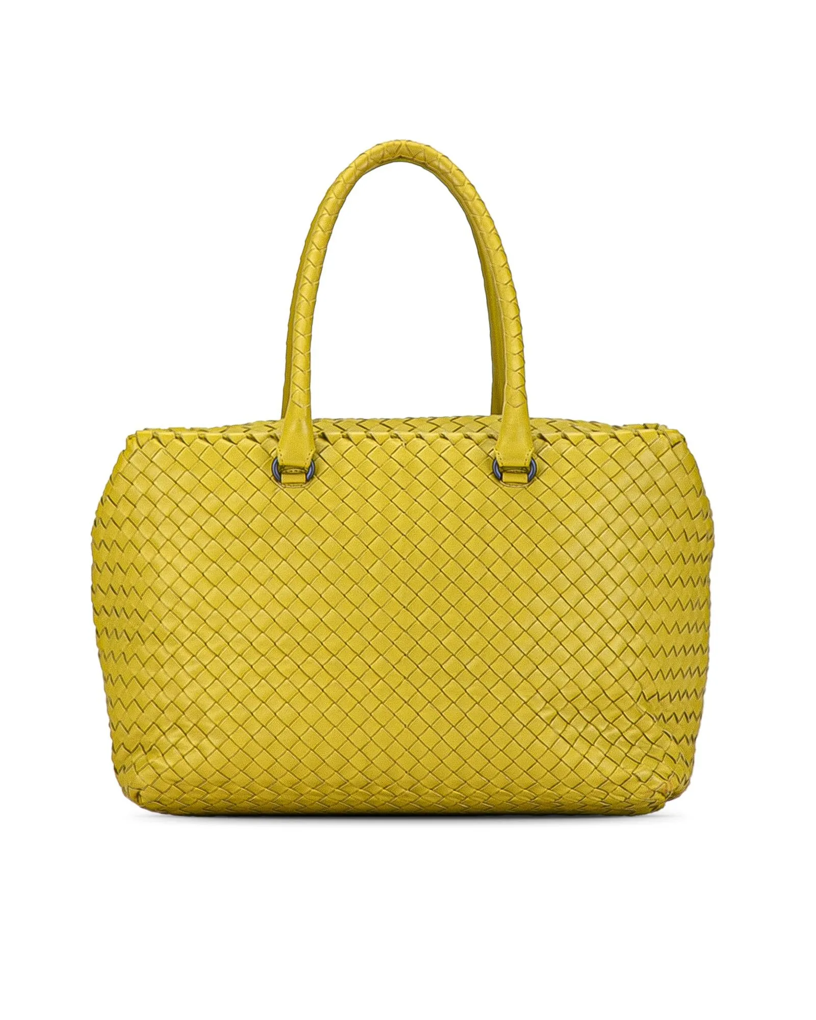 Woven Leather Tote Bag with Top Zip Closure