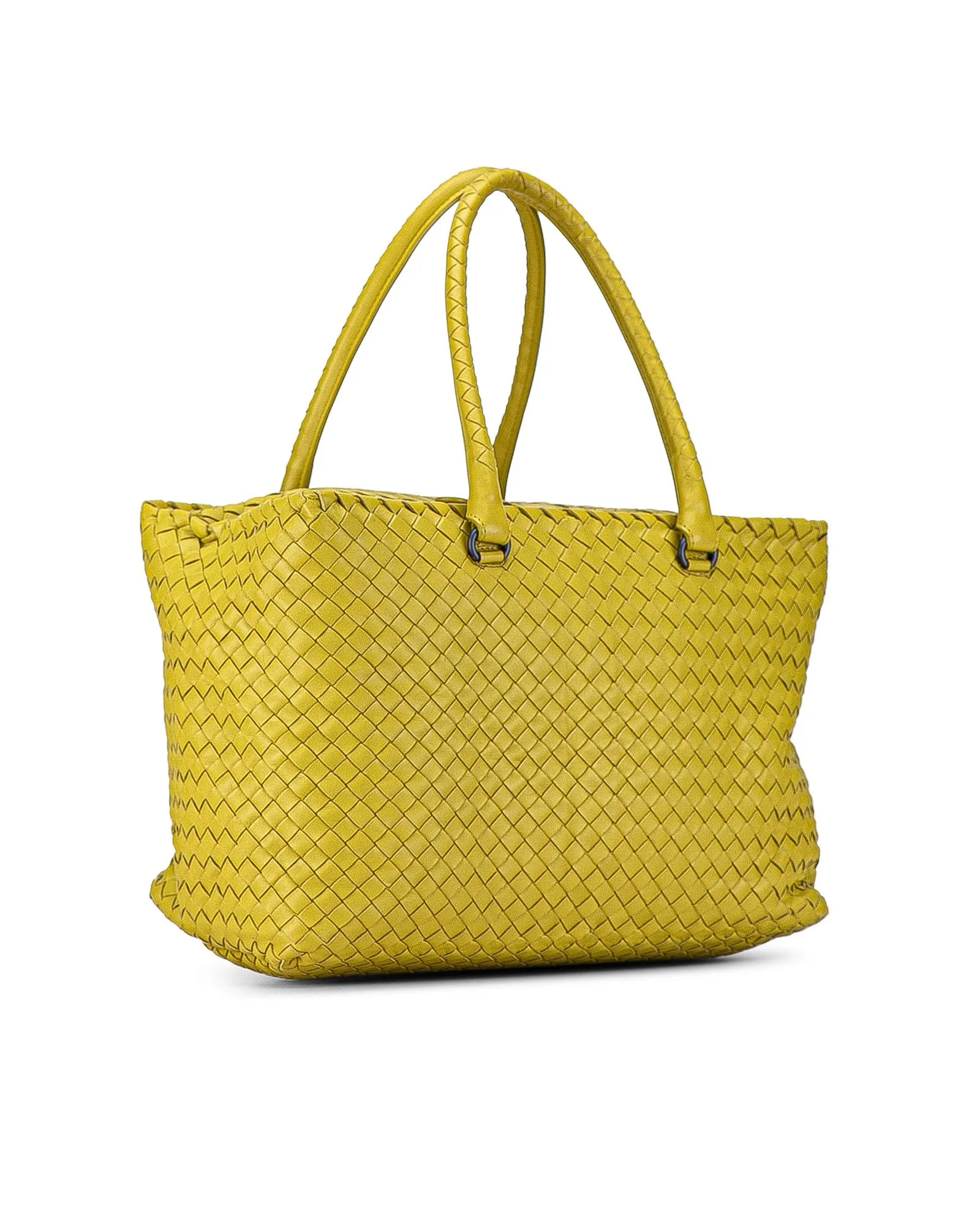 Woven Leather Tote Bag with Top Zip Closure