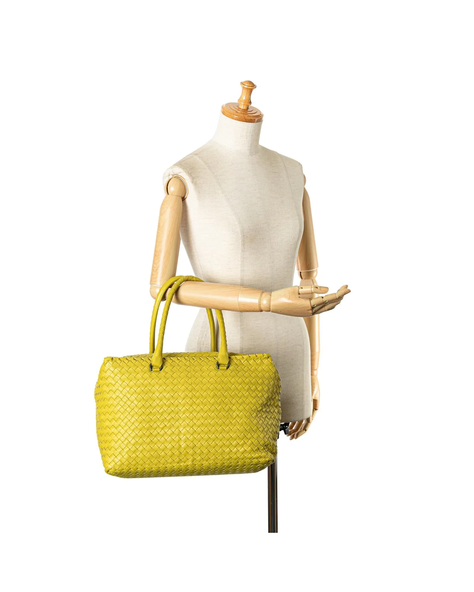 Woven Leather Tote Bag with Top Zip Closure