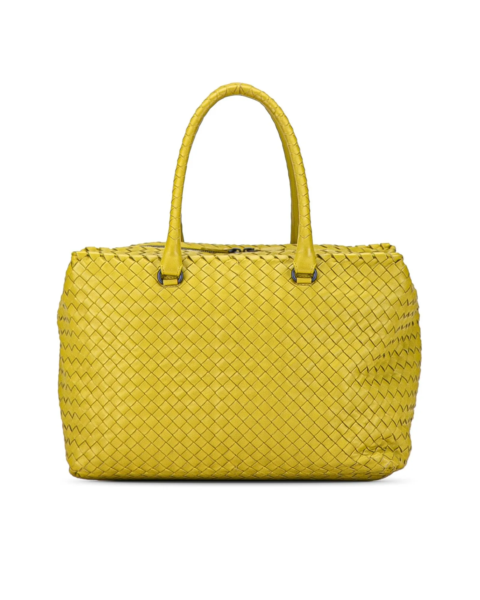 Woven Leather Tote Bag with Top Zip Closure