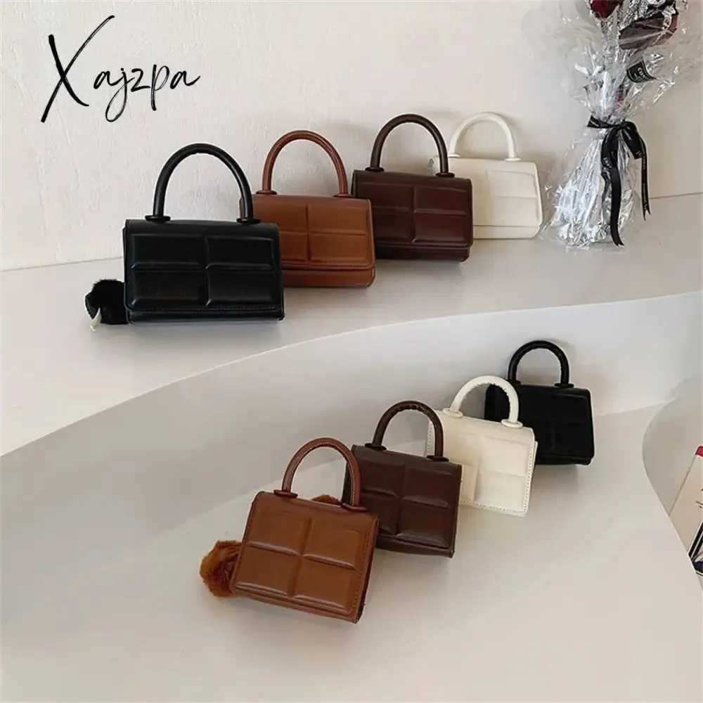 Xajzpa - 2 Size Trend Chocolate Plaid PU Leather Shoulder Crossbody Bags for Women Designer Brand Female Short Handle Handbags and Purses