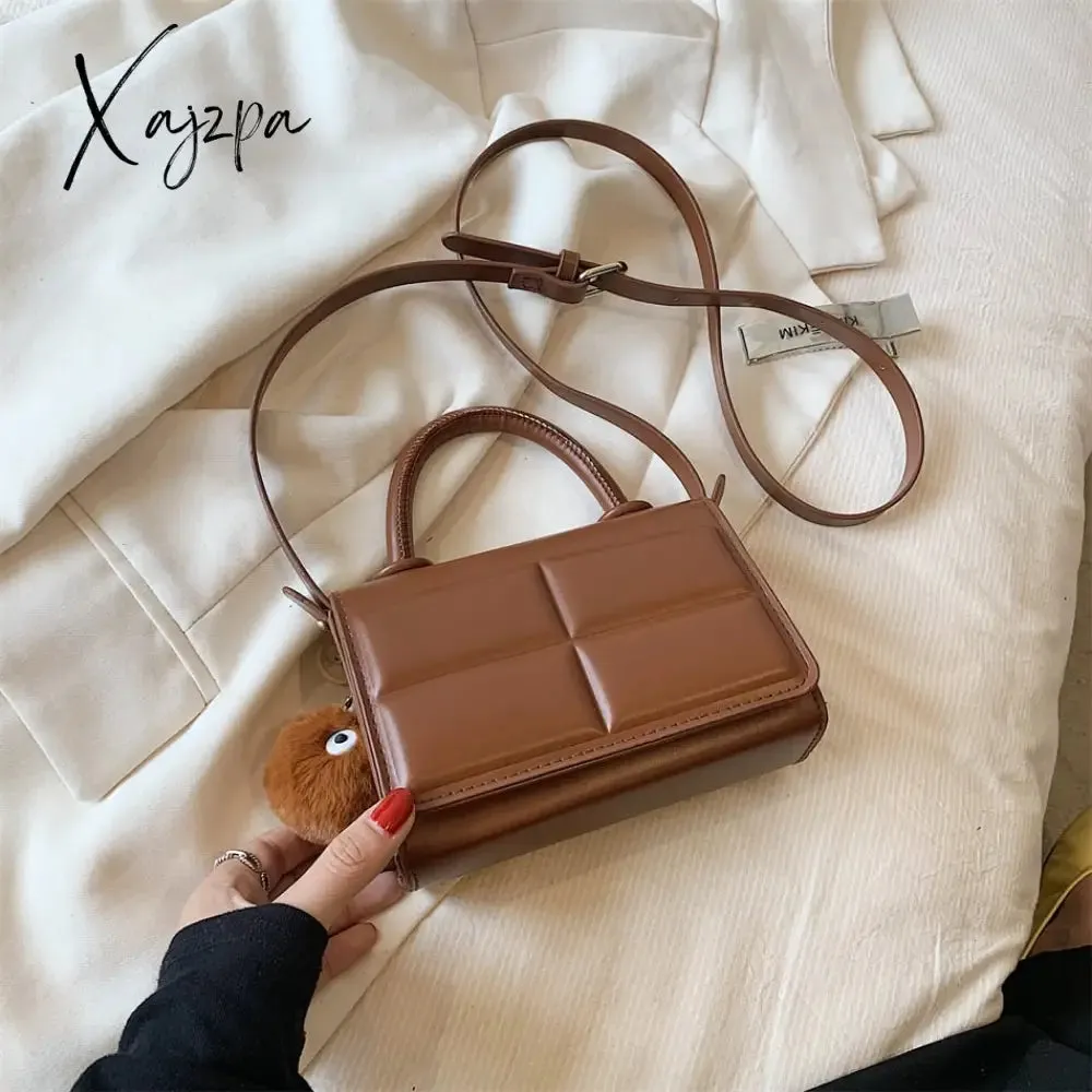 Xajzpa - 2 Size Trend Chocolate Plaid PU Leather Shoulder Crossbody Bags for Women Designer Brand Female Short Handle Handbags and Purses