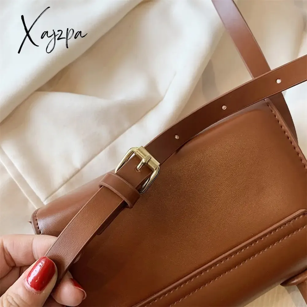 Xajzpa - 2 Size Trend Chocolate Plaid PU Leather Shoulder Crossbody Bags for Women Designer Brand Female Short Handle Handbags and Purses