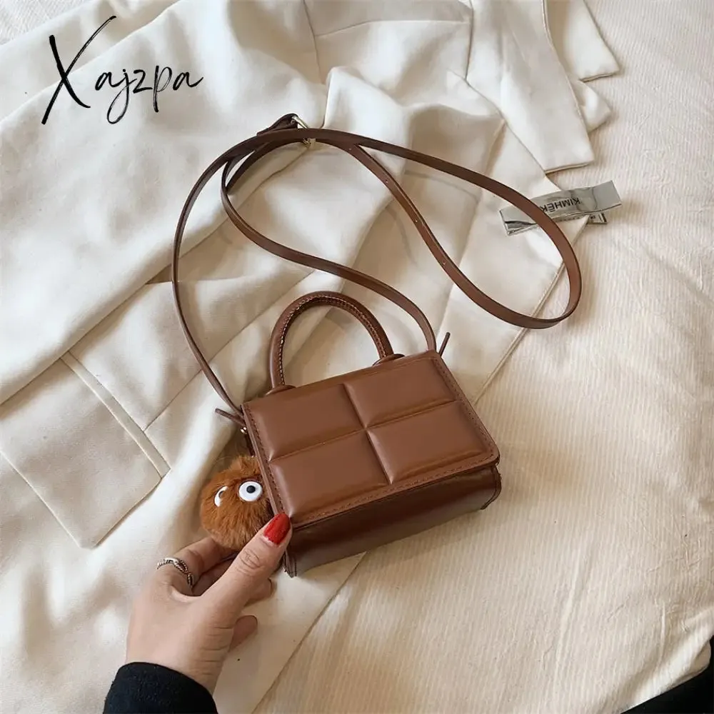 Xajzpa - 2 Size Trend Chocolate Plaid PU Leather Shoulder Crossbody Bags for Women Designer Brand Female Short Handle Handbags and Purses