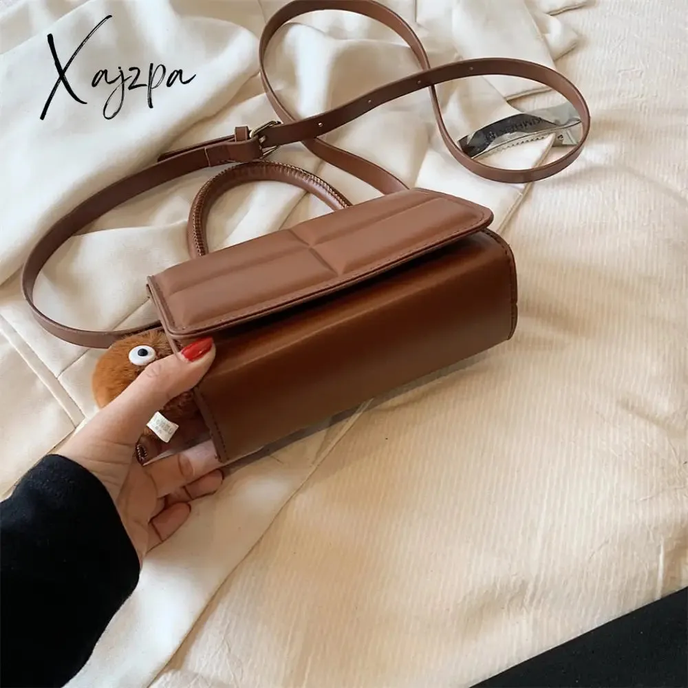 Xajzpa - 2 Size Trend Chocolate Plaid PU Leather Shoulder Crossbody Bags for Women Designer Brand Female Short Handle Handbags and Purses