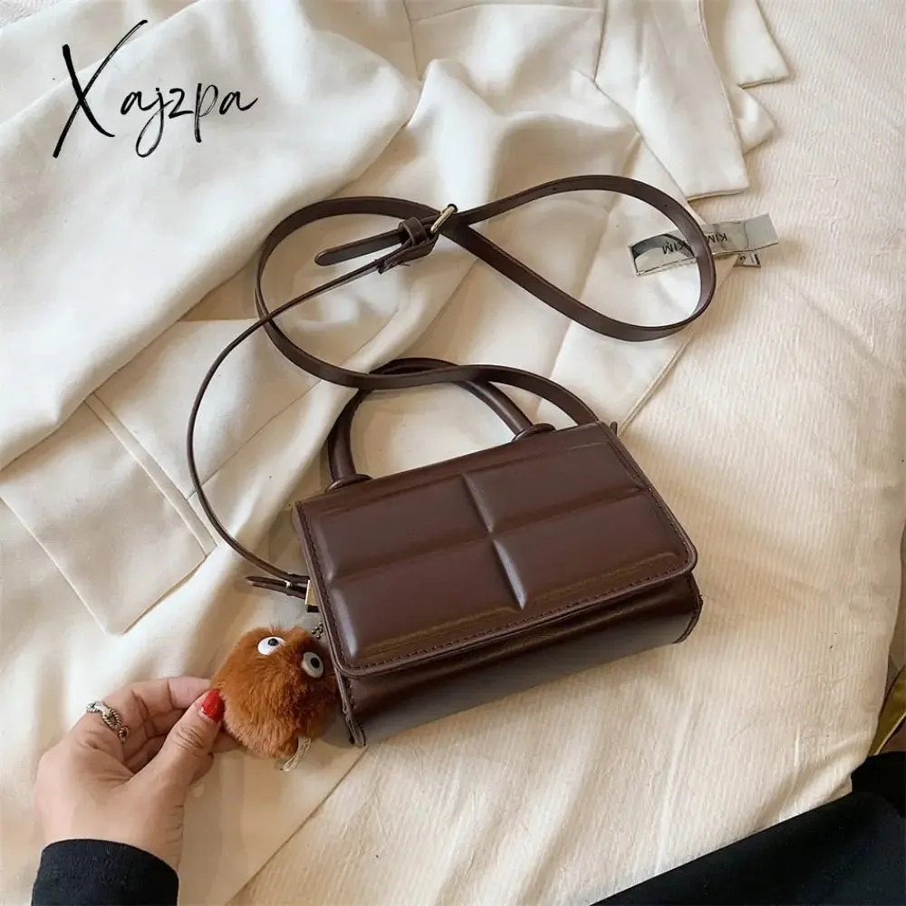 Xajzpa - 2 Size Trend Chocolate Plaid PU Leather Shoulder Crossbody Bags for Women Designer Brand Female Short Handle Handbags and Purses