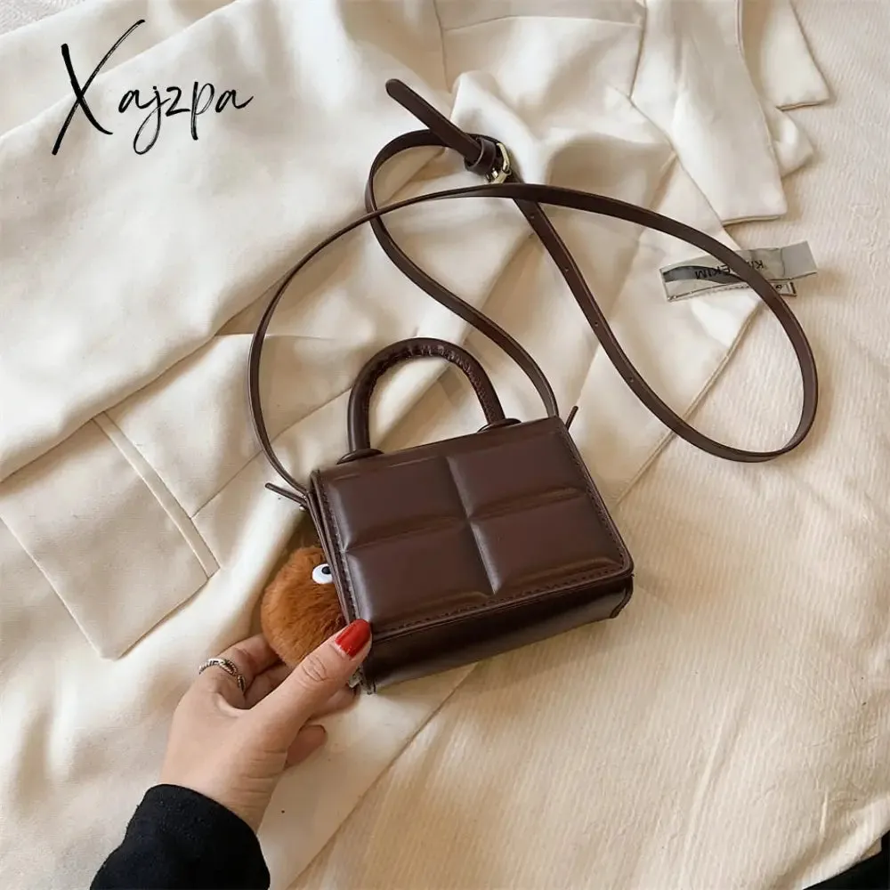 Xajzpa - 2 Size Trend Chocolate Plaid PU Leather Shoulder Crossbody Bags for Women Designer Brand Female Short Handle Handbags and Purses