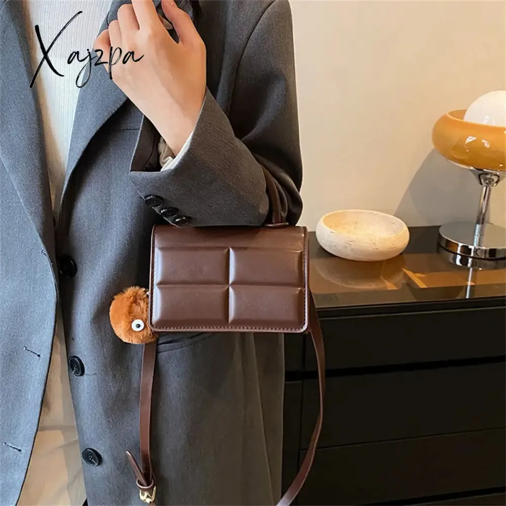 Xajzpa - 2 Size Trend Chocolate Plaid PU Leather Shoulder Crossbody Bags for Women Designer Brand Female Short Handle Handbags and Purses