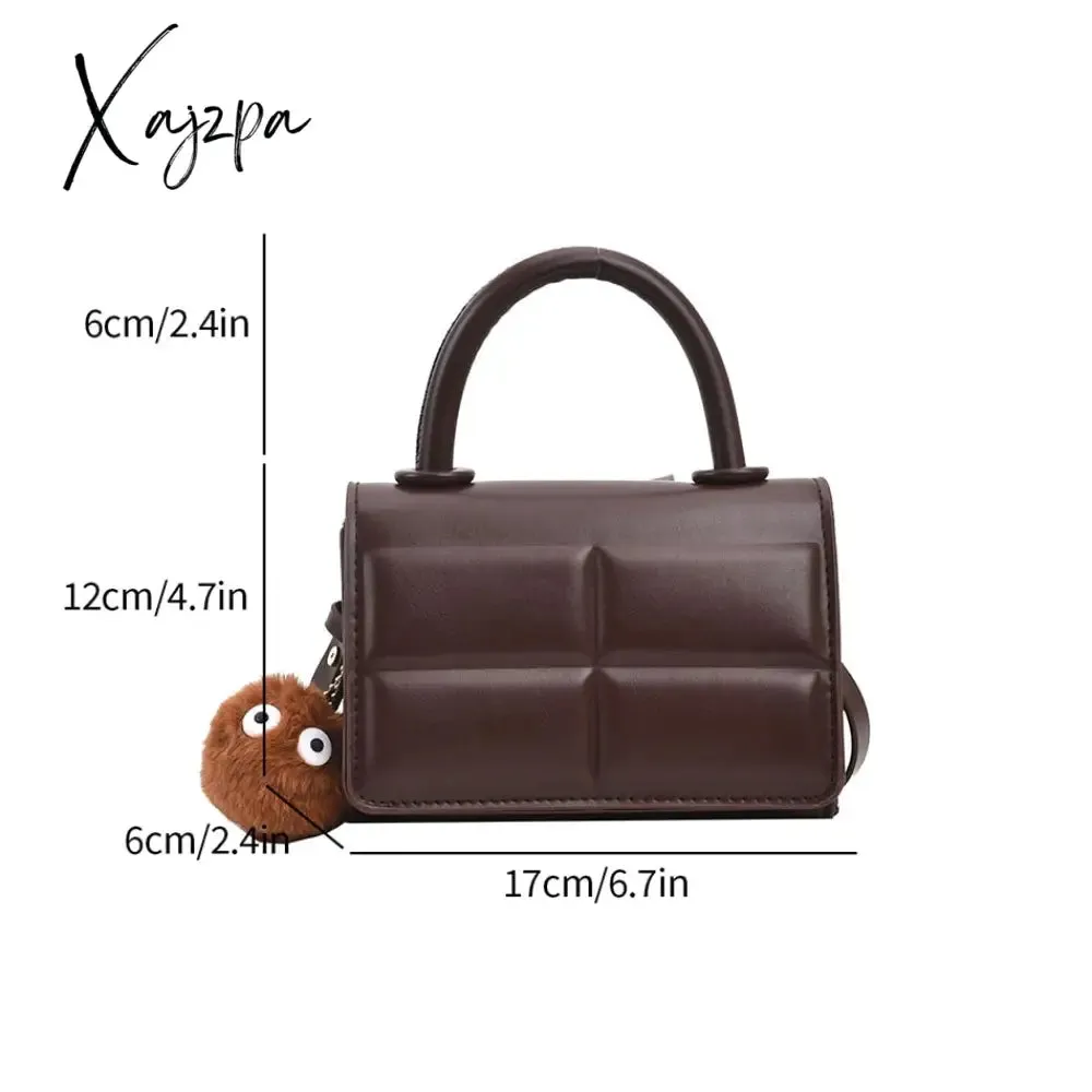 Xajzpa - 2 Size Trend Chocolate Plaid PU Leather Shoulder Crossbody Bags for Women Designer Brand Female Short Handle Handbags and Purses