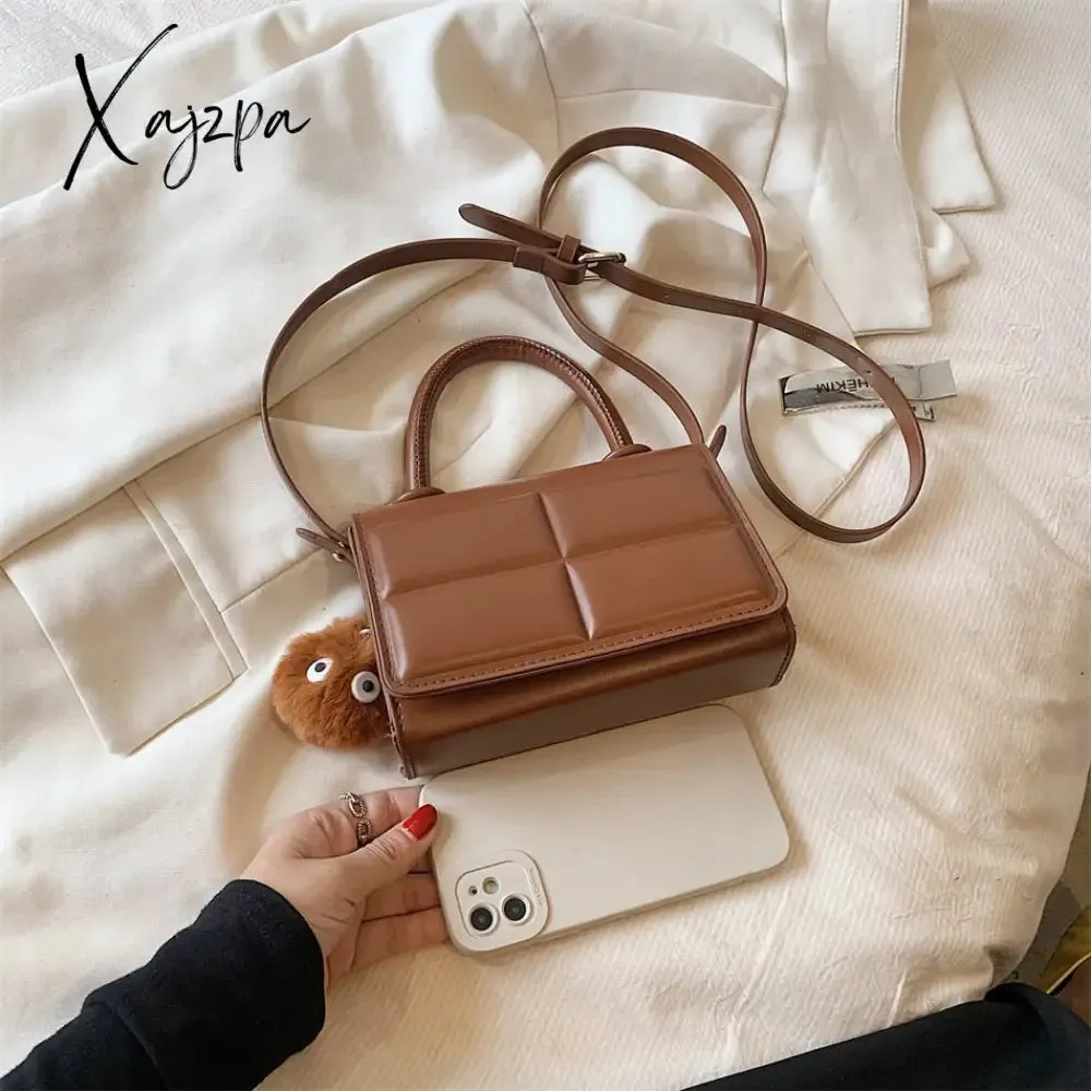 Xajzpa - 2 Size Trend Chocolate Plaid PU Leather Shoulder Crossbody Bags for Women Designer Brand Female Short Handle Handbags and Purses